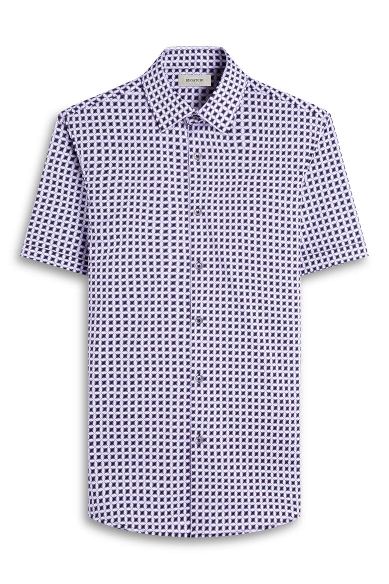 Miles OoohCotton® Geometric Print Short Sleeve Button-Up Shirt, Alternate, color, ZINC