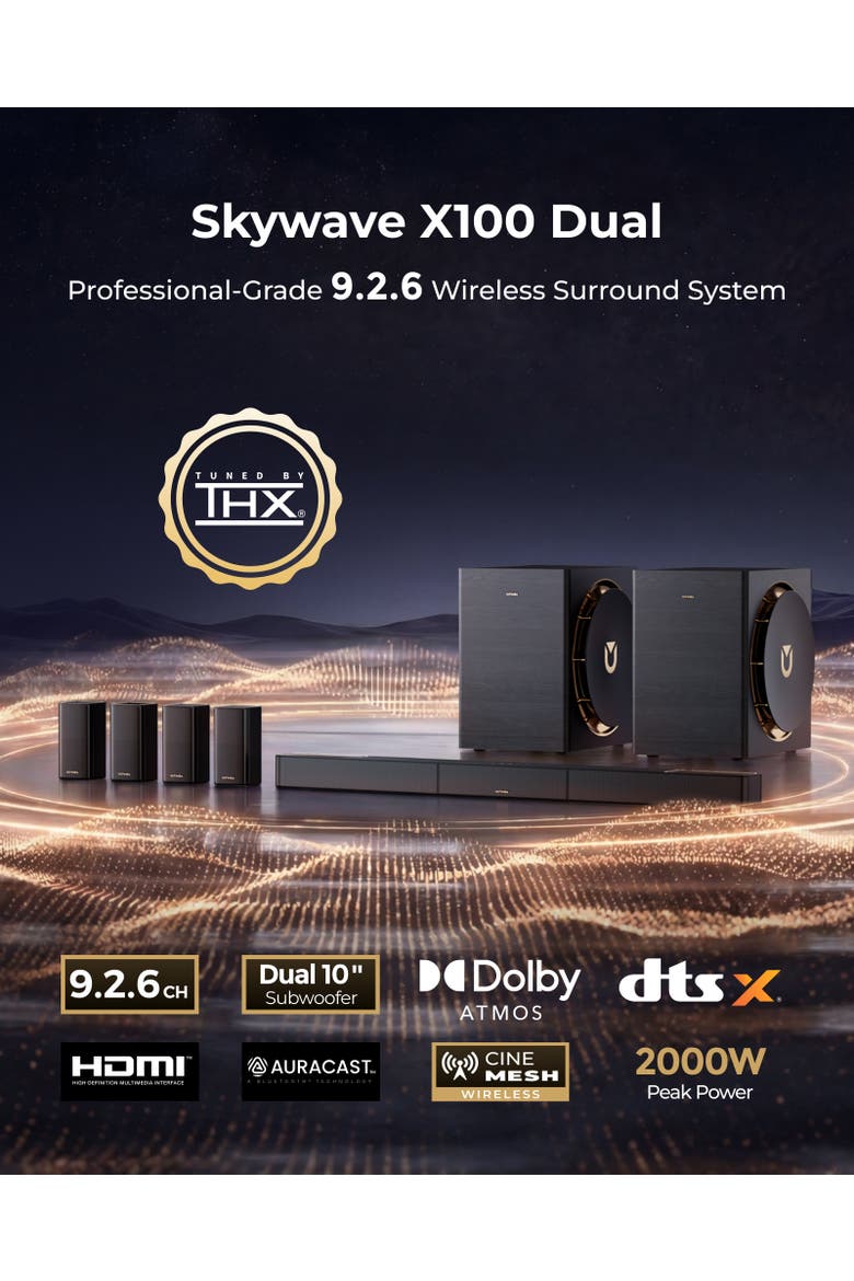 skywave X100 Dual 9.2.6 channel dolby atmos soundbar, Alternate, color, Black