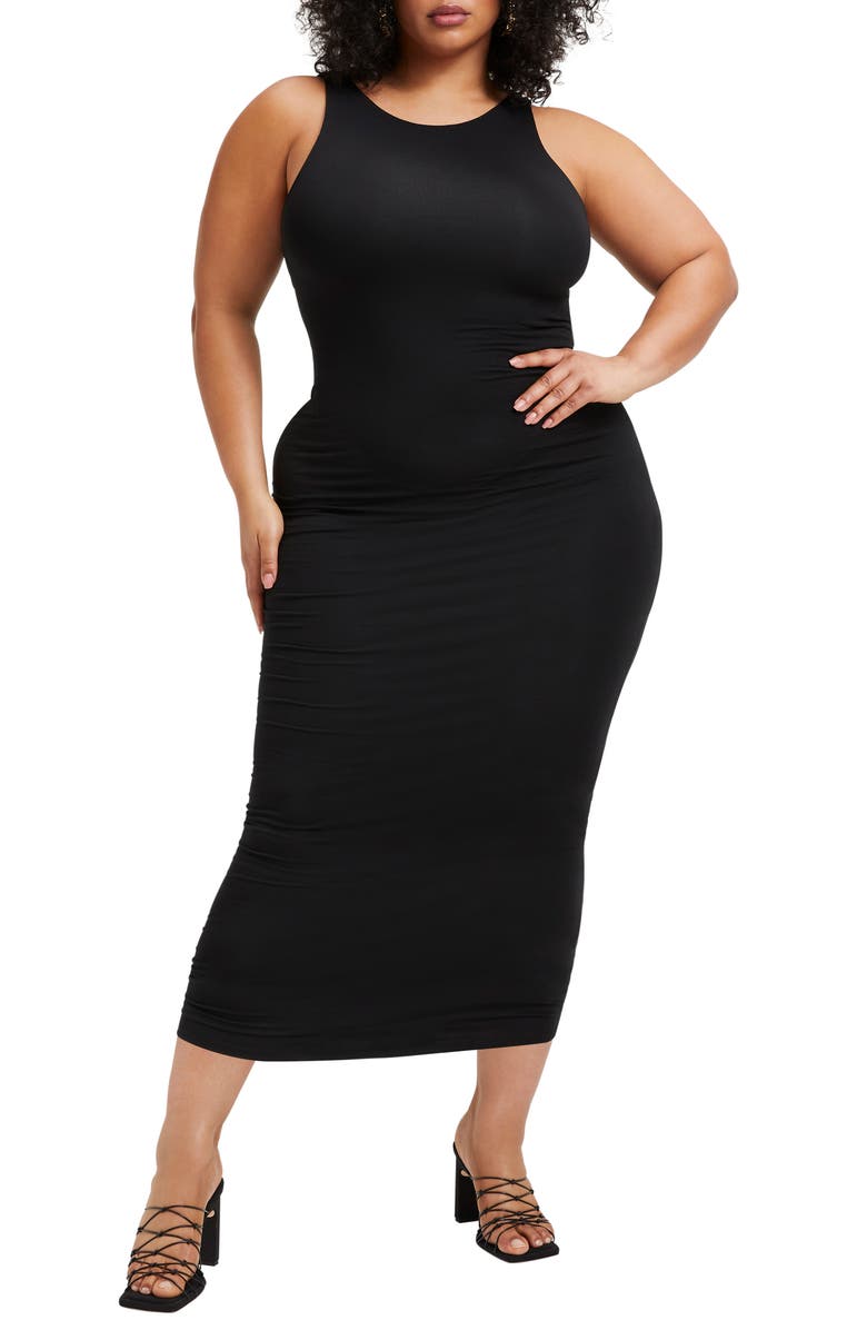 Good American Good Touch Plunge Back Body-Con Midi Dress, Alternate, color,