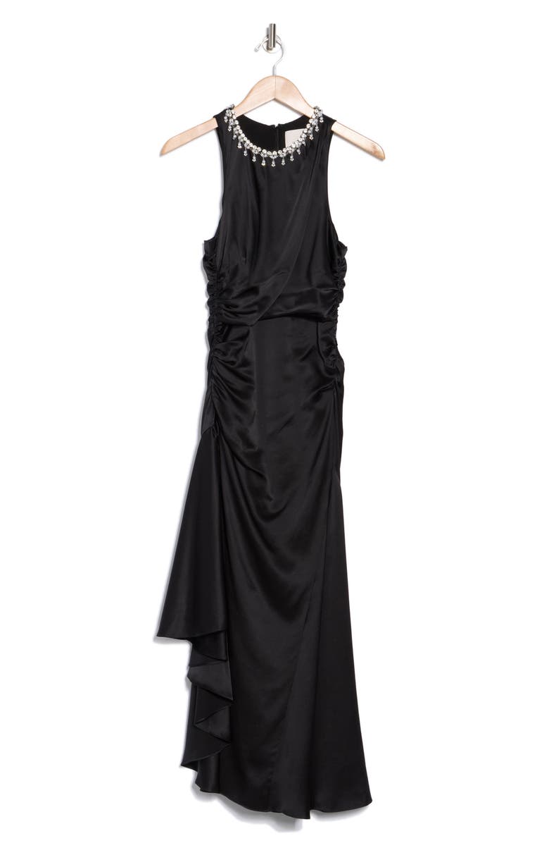 Cinq à Sept Georgie Rhinestone Detail Silk Gown, Alternate, color, Black