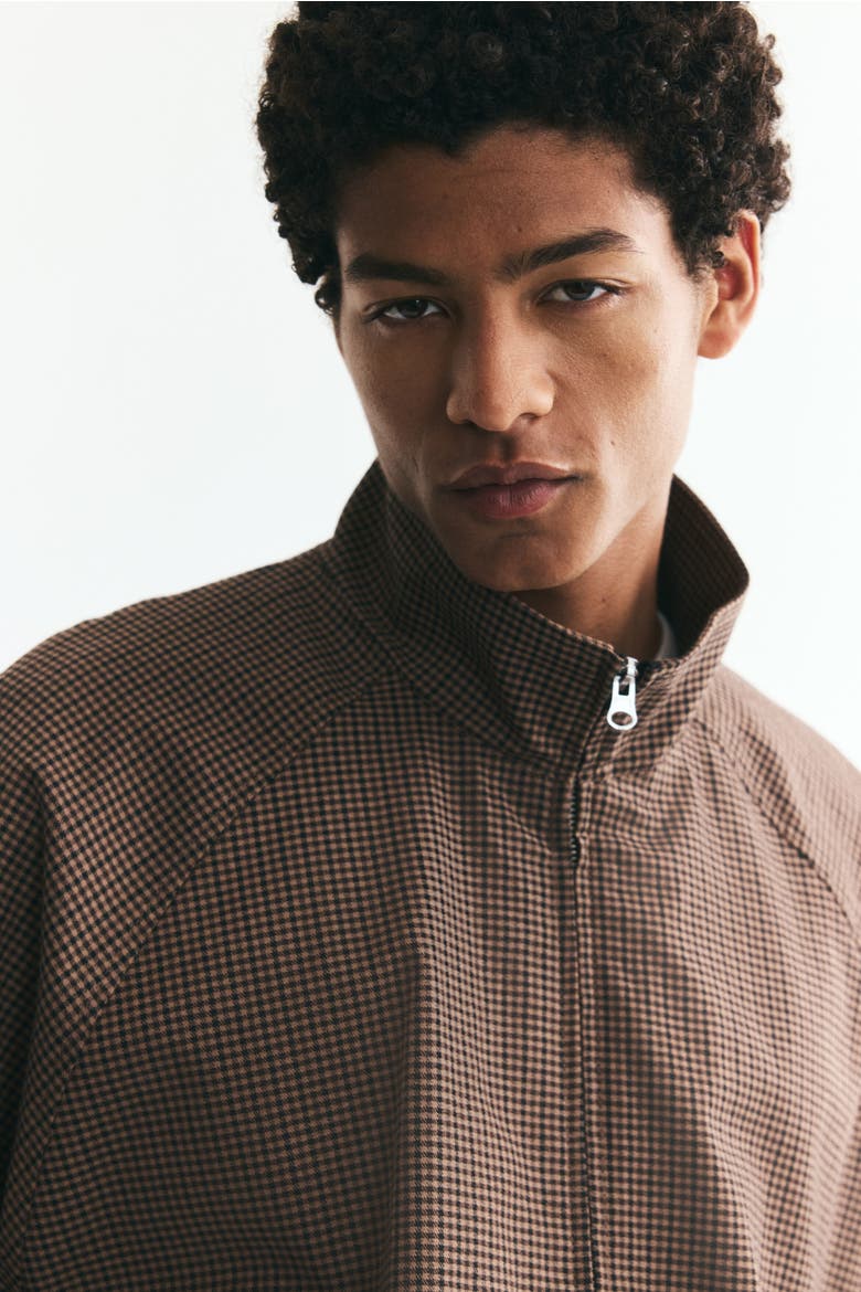 Harrington-Style Jacket, Alternate, color, Brown/houndstooth