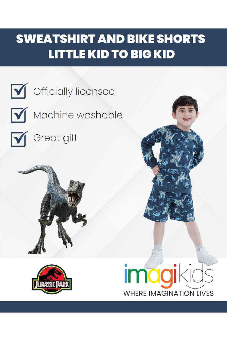 Jurassic Park T-Rex 2-Piece Sweatshirt and Shorts Set, Alternate, color, Navy Blue Raptor