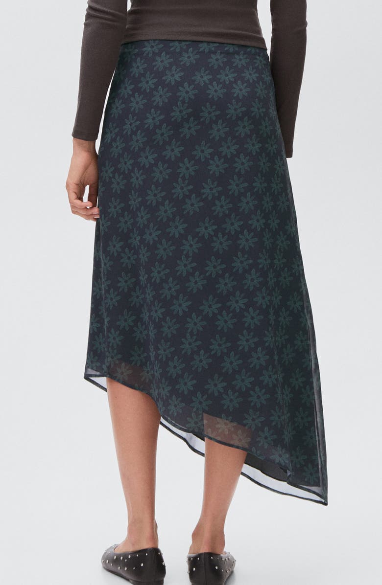 MANGO TEEN Asymmetric Floral Midi Skirt, Alternate, color, Charcoal