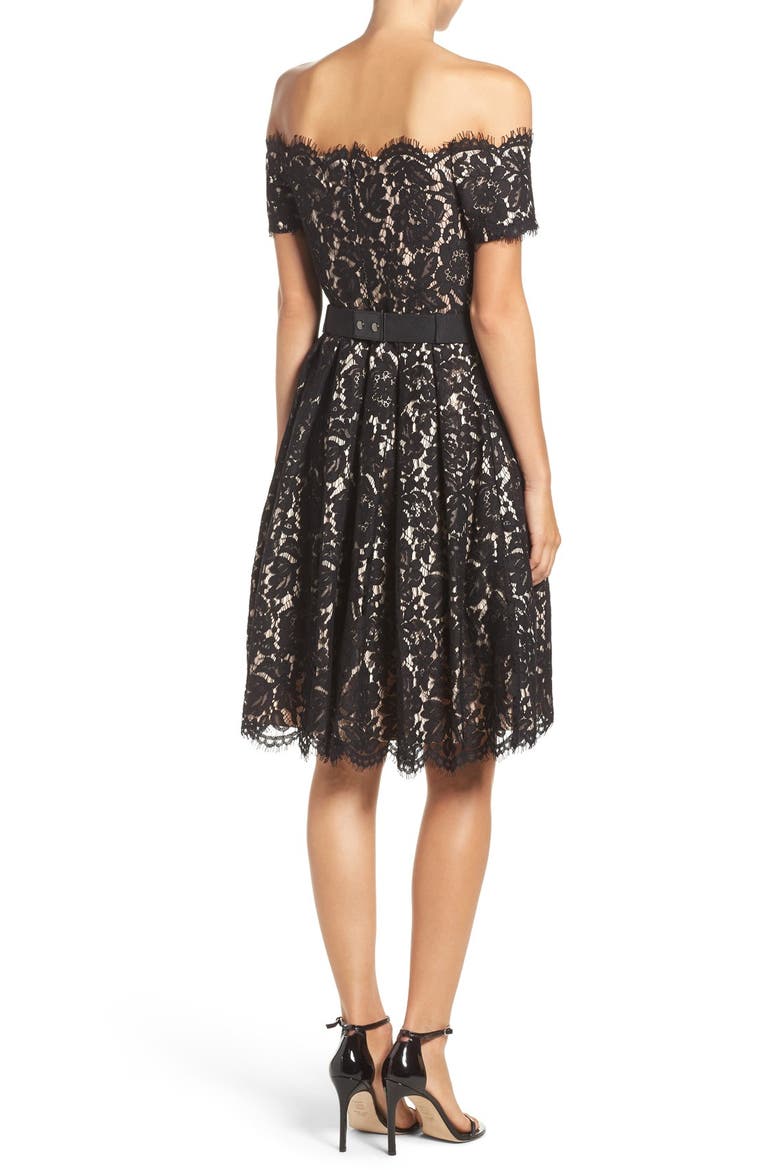 Embellished Lace Fit & Flare Dress, Alternate, color, BLACK/ TAN