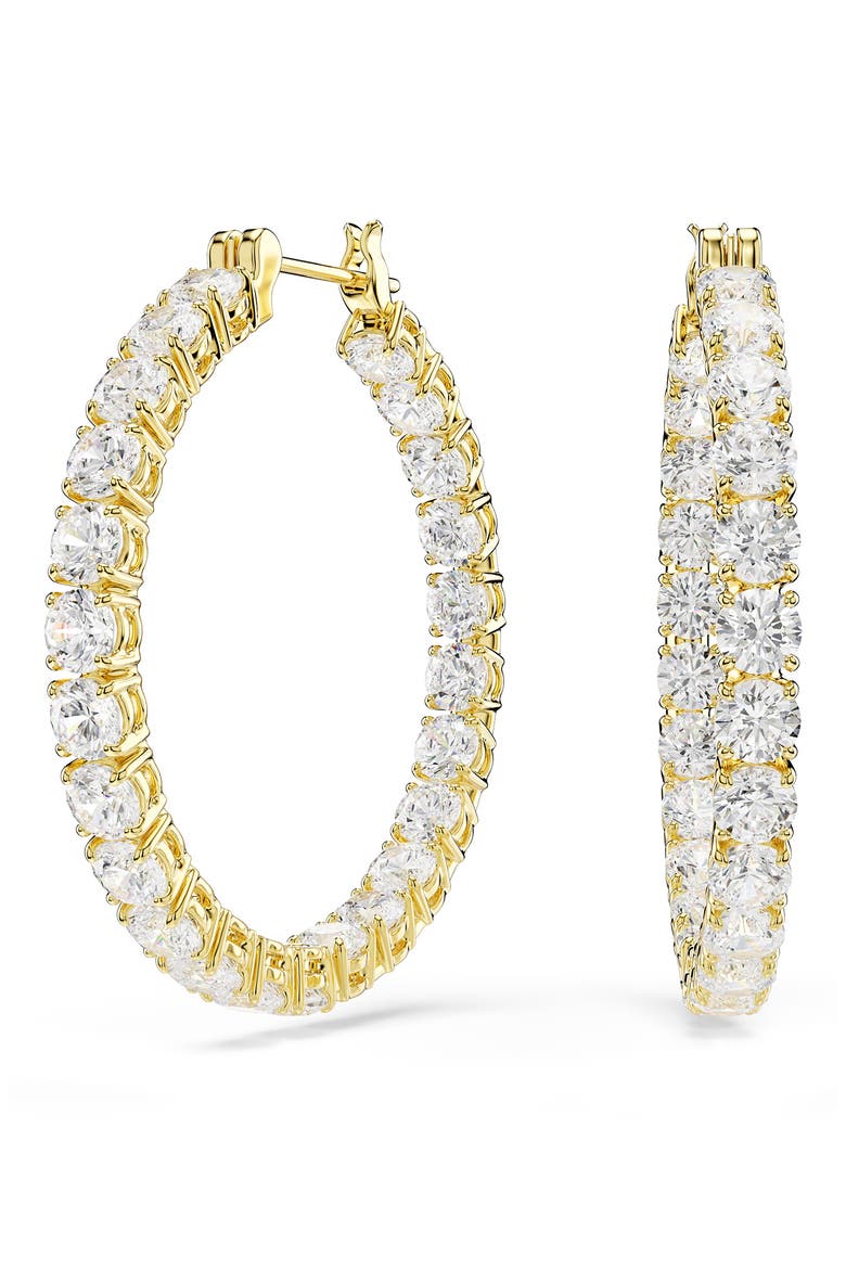Matrix Tennis Hoop Earrings, Alternate, color, SHINY WHITE/ GOLD