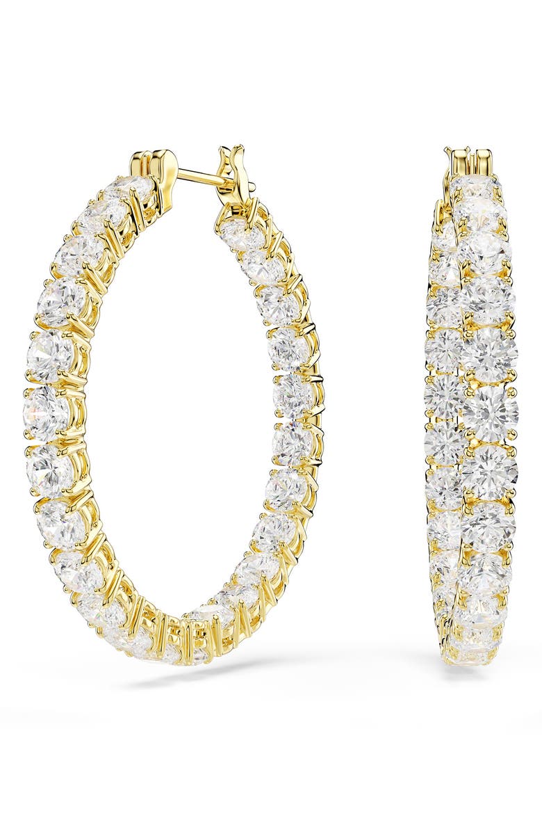 Swarovski Matrix Tennis Hoop Earrings, Alternate, color, Shiny White/ Gold