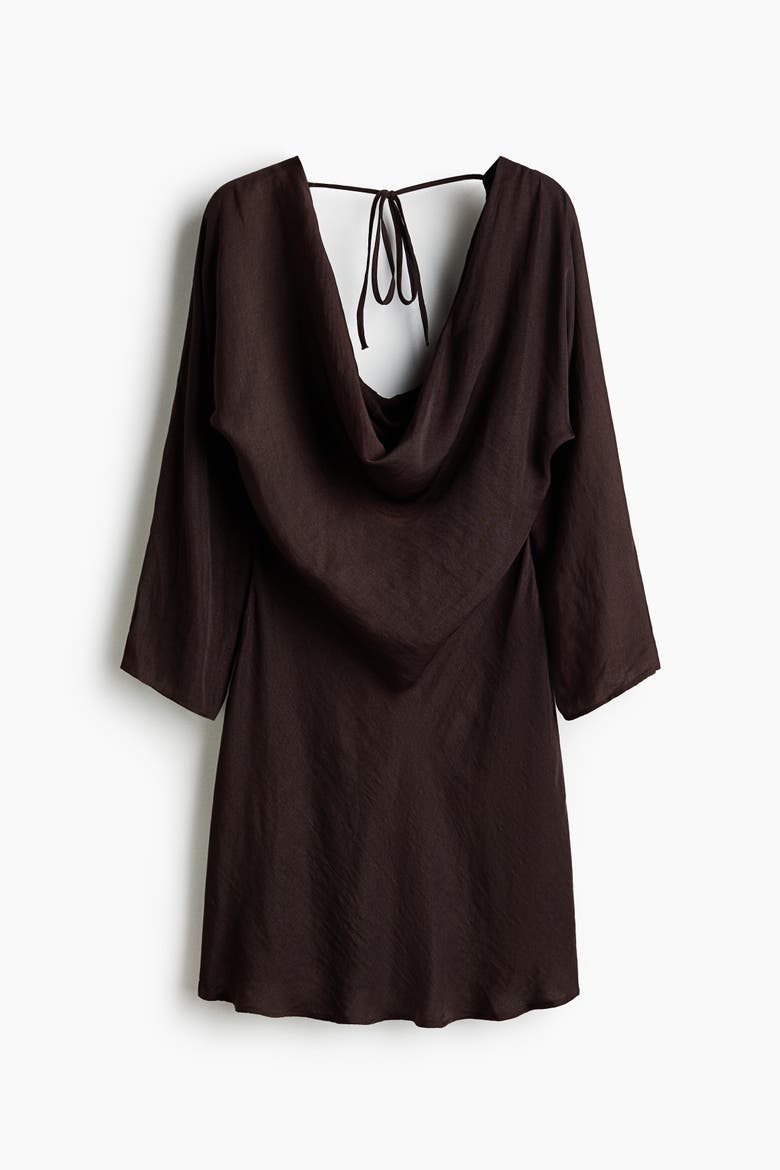 Cowl-neck Dress With Flared Skirt, Alternate, color, Dark brown