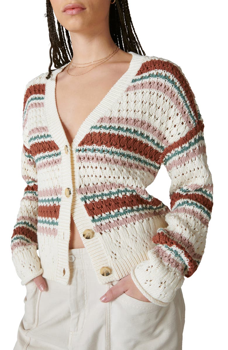 Lucky Brand Stripe Pointelle Cardigan, Main, color,