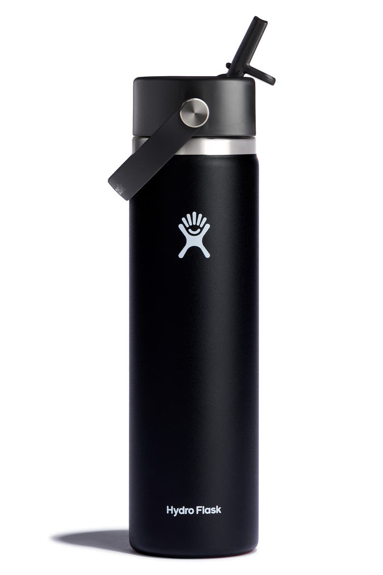 24-Ounce Wide Mouth Water Bottle with Straw Lid, Main, color, BLACK