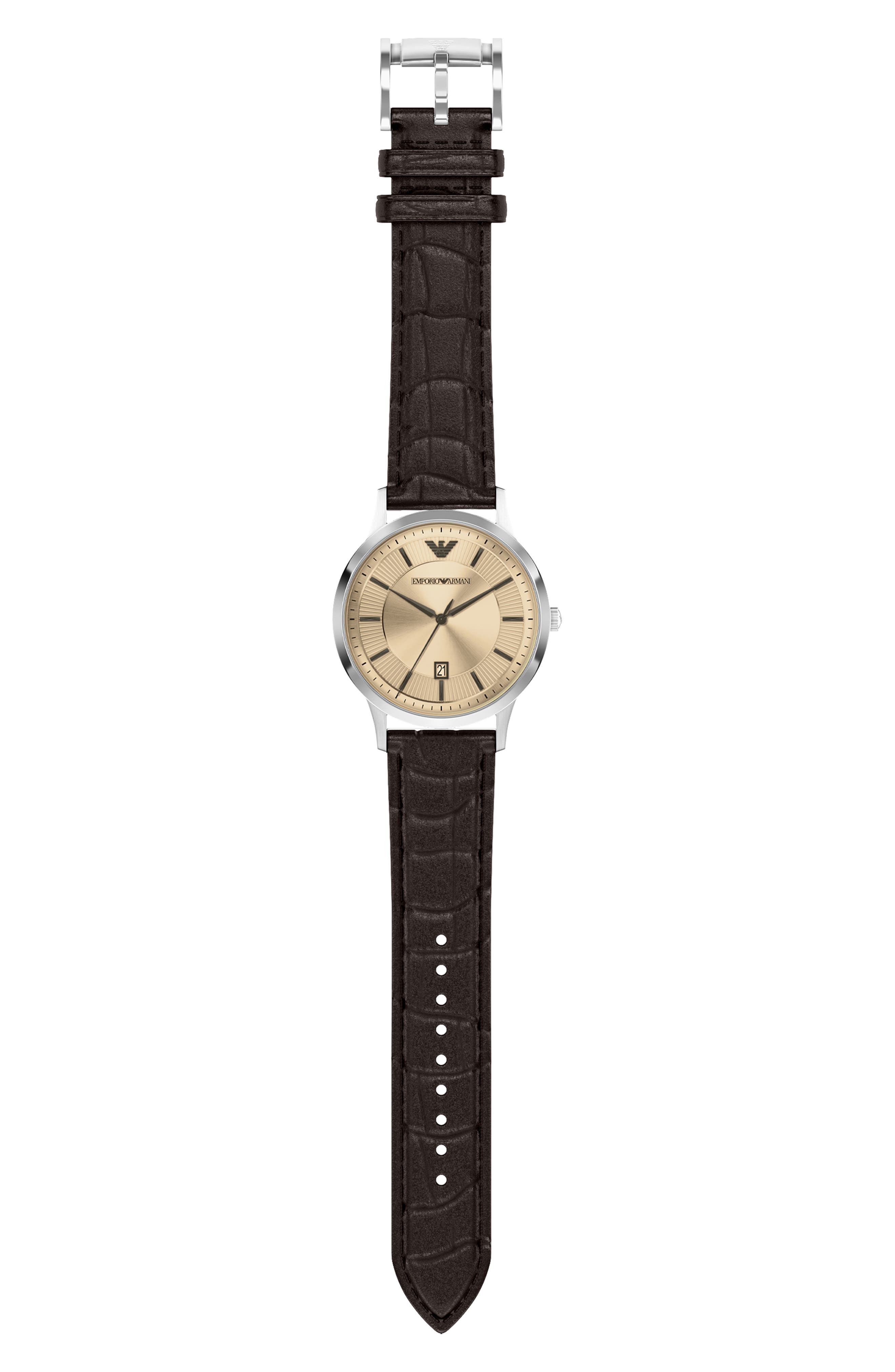 Three-Hand Leather Strap Watch, 43mm (Men) | Nordstrom