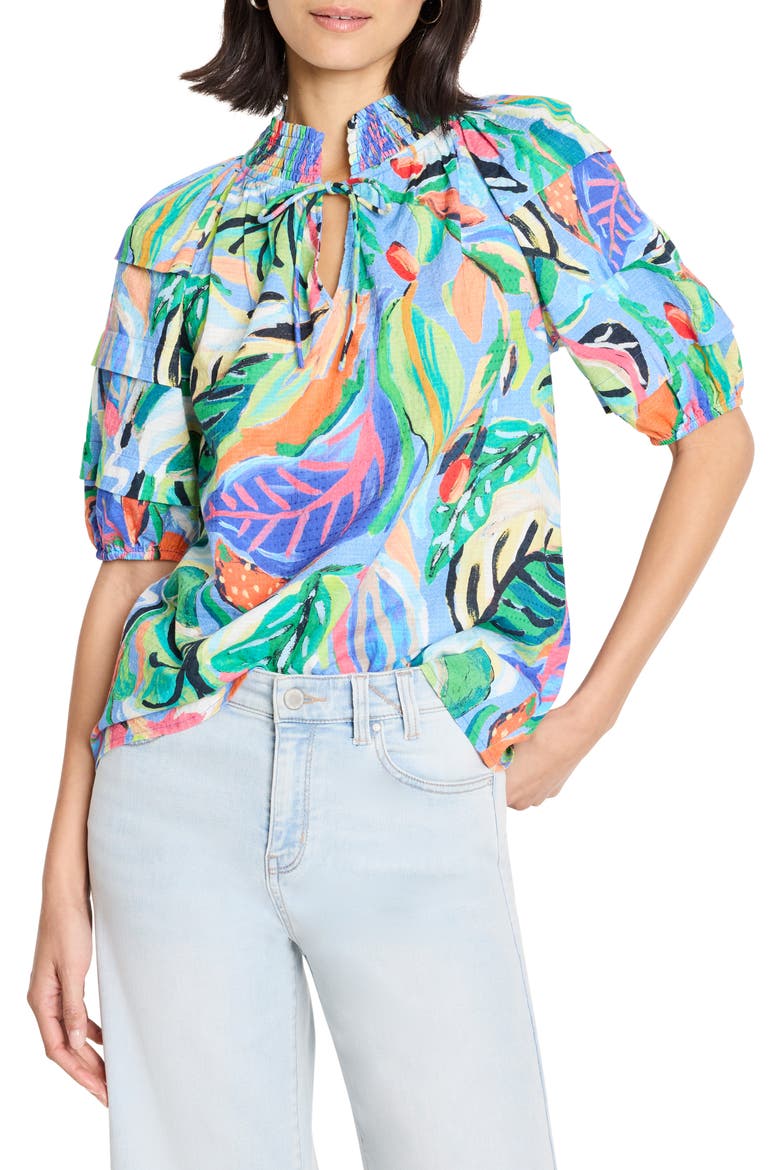 Island Beat Smocked Collar Top, Main, color, BLUE MULTI