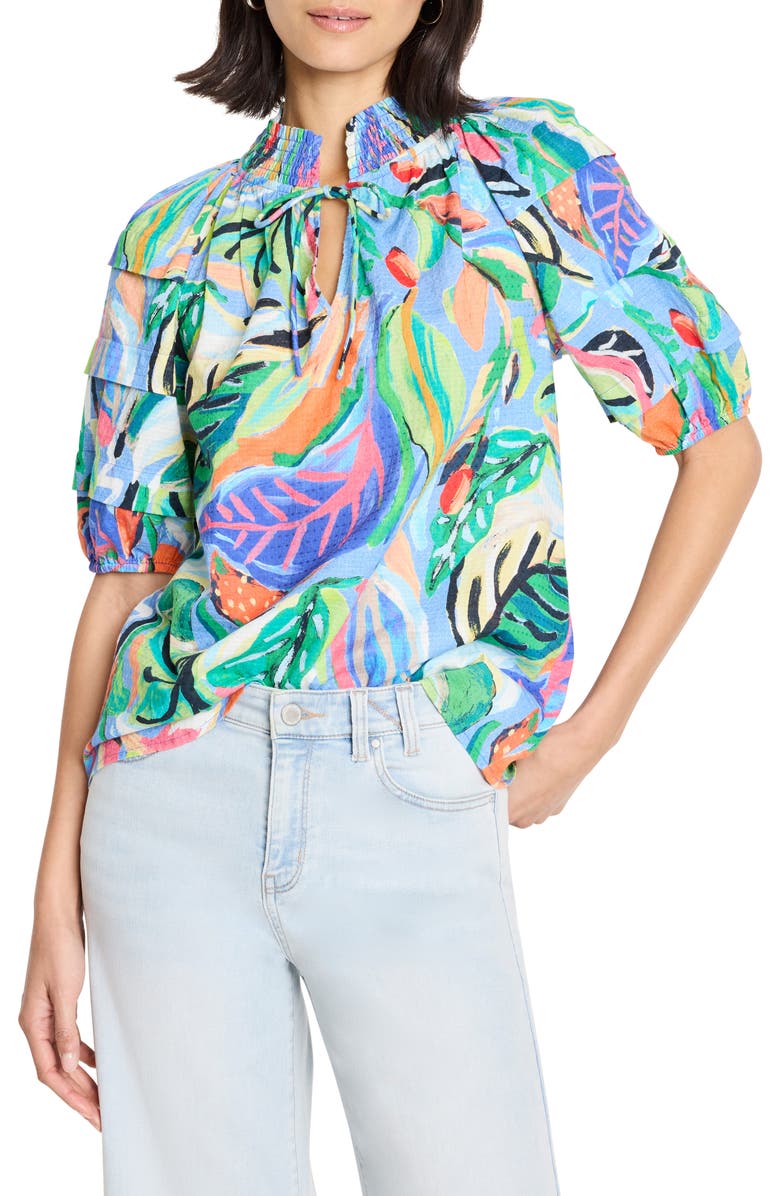 NIC+ZOE Island Beat Smocked Collar Top, Main, color, Blue Multi