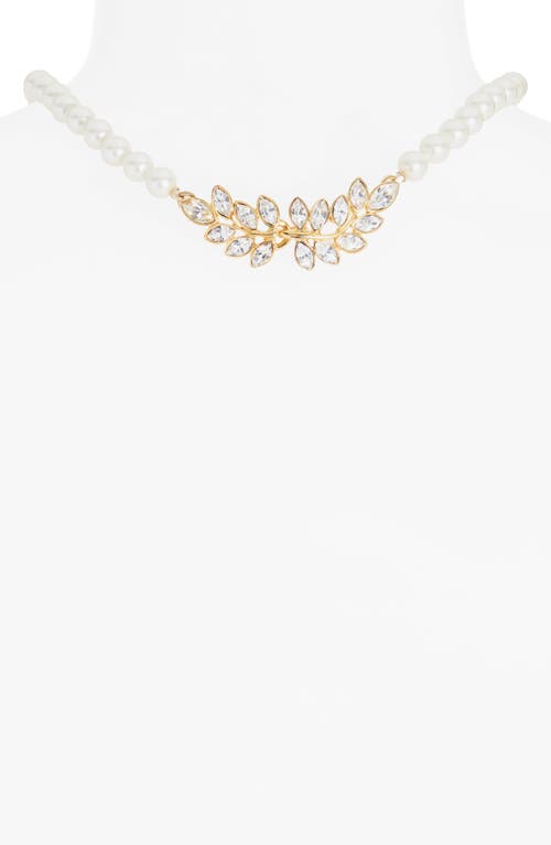 Kenneth Jay Lane Crystal Leaf Faux Pearl Necklace In Gold