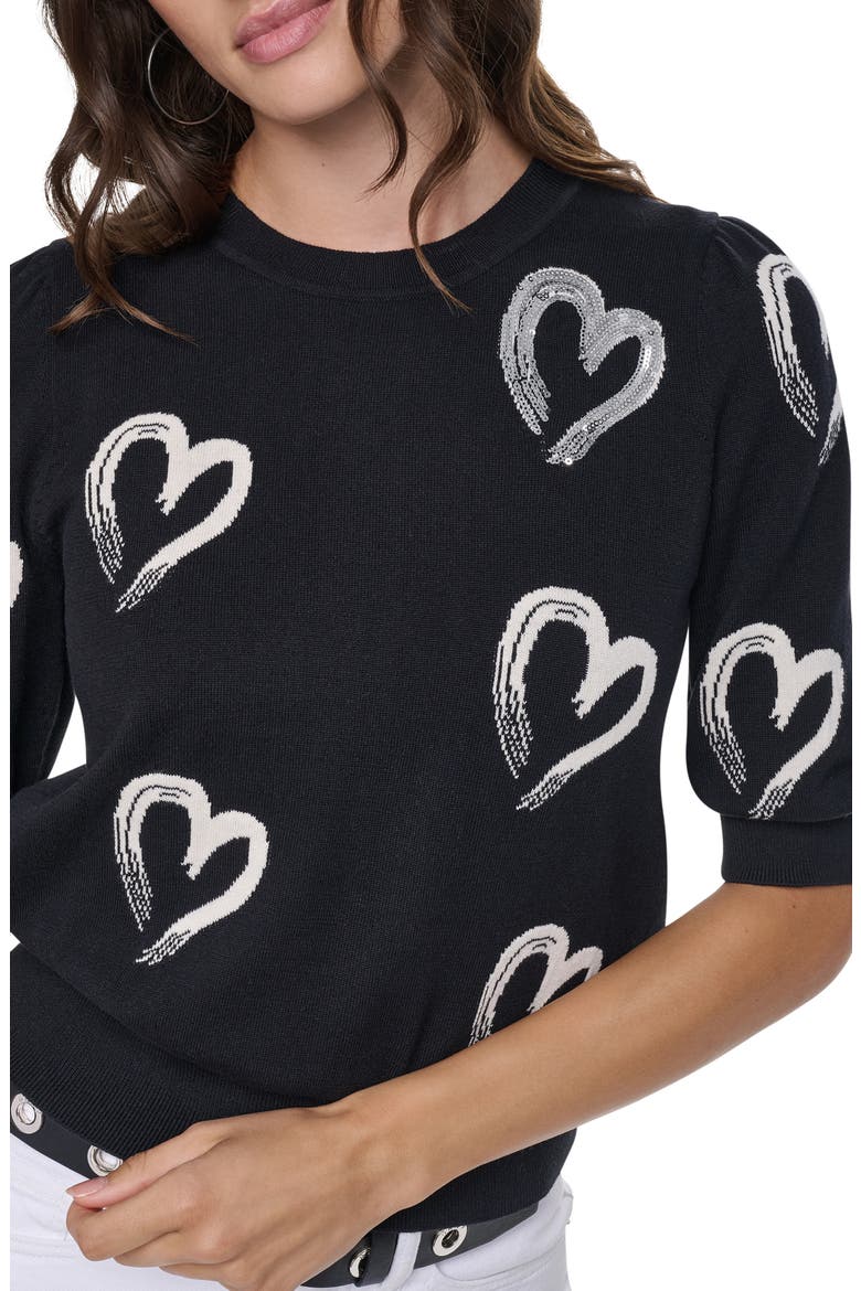 Heart Short Sleeve Sweater, Alternate, color, BLK/ IVY