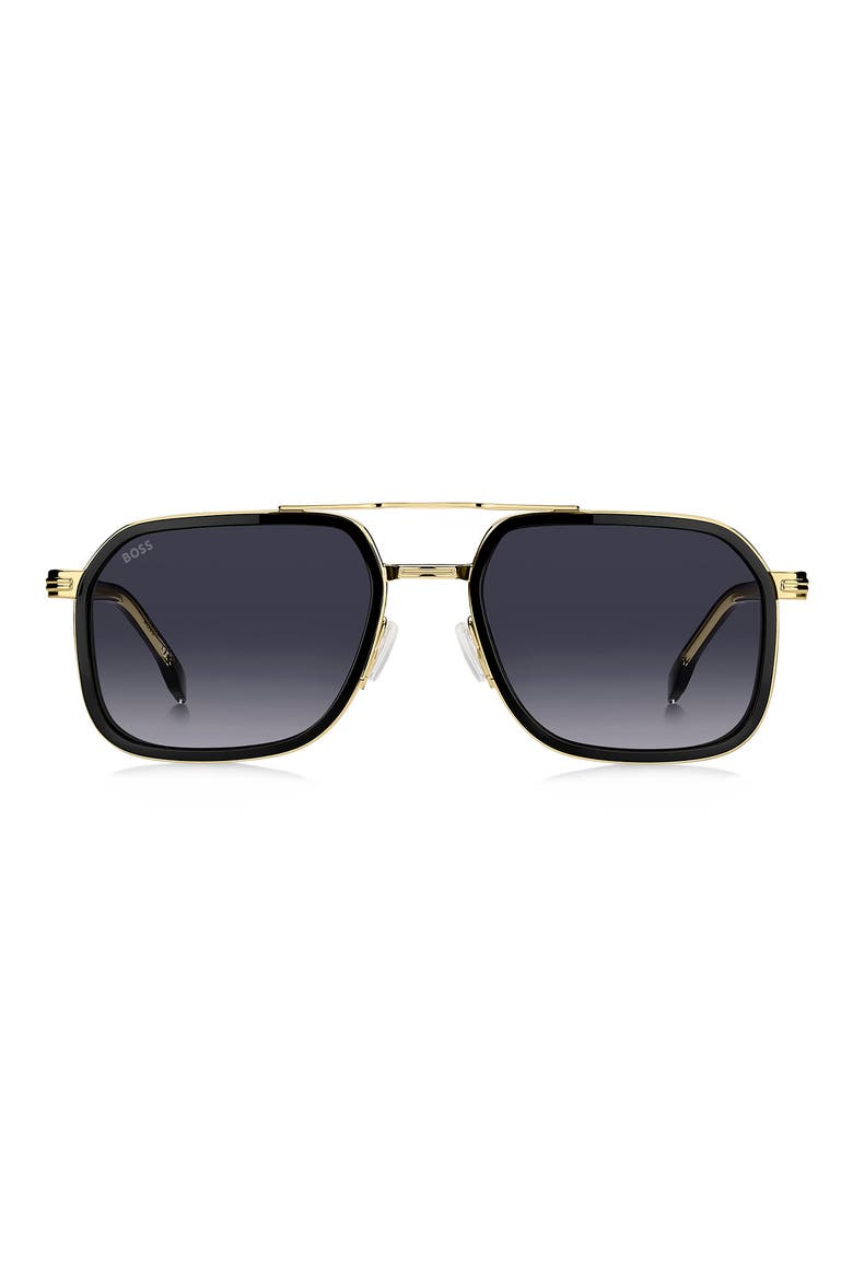 55mm Rectangular Sunglasses, Main, color, BLACK GOLD/ DARK GREY SF