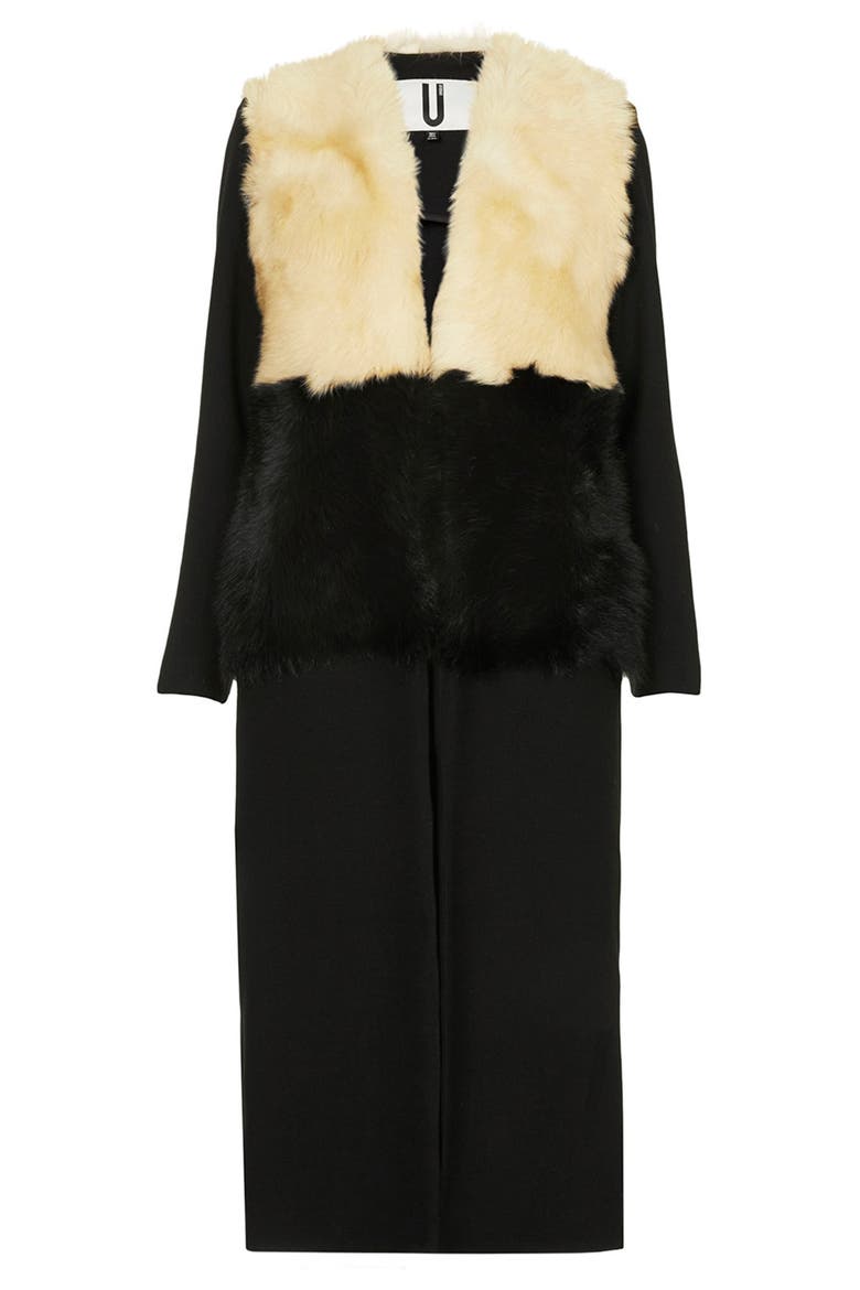 Split Seam Genuine Shearling Coat, Alternate, color, BLACK MULTI