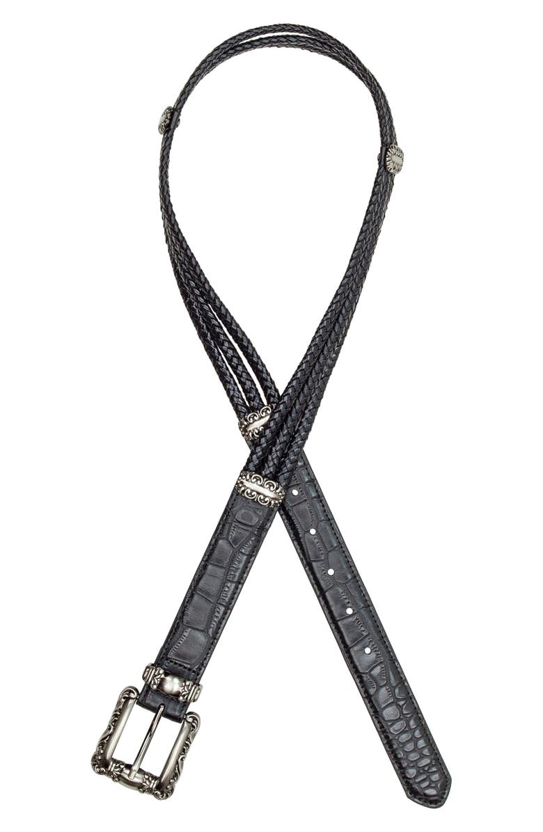 Patricia Nash Barni Distressed Croc-Embossed Leather, Alternate, color, Black