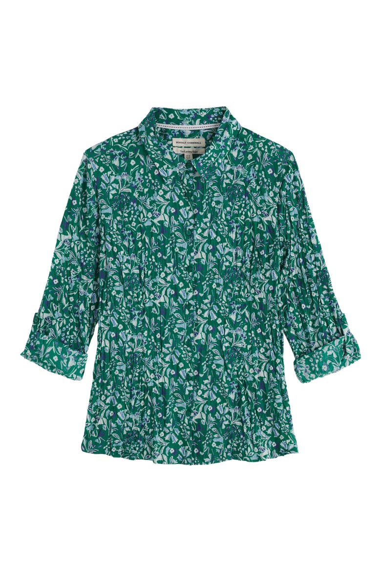 Larissa Crinkled Floral Organic Cotton Button-Up Shirt, Alternate, color, WOODLAND FLORAL DARK STEM