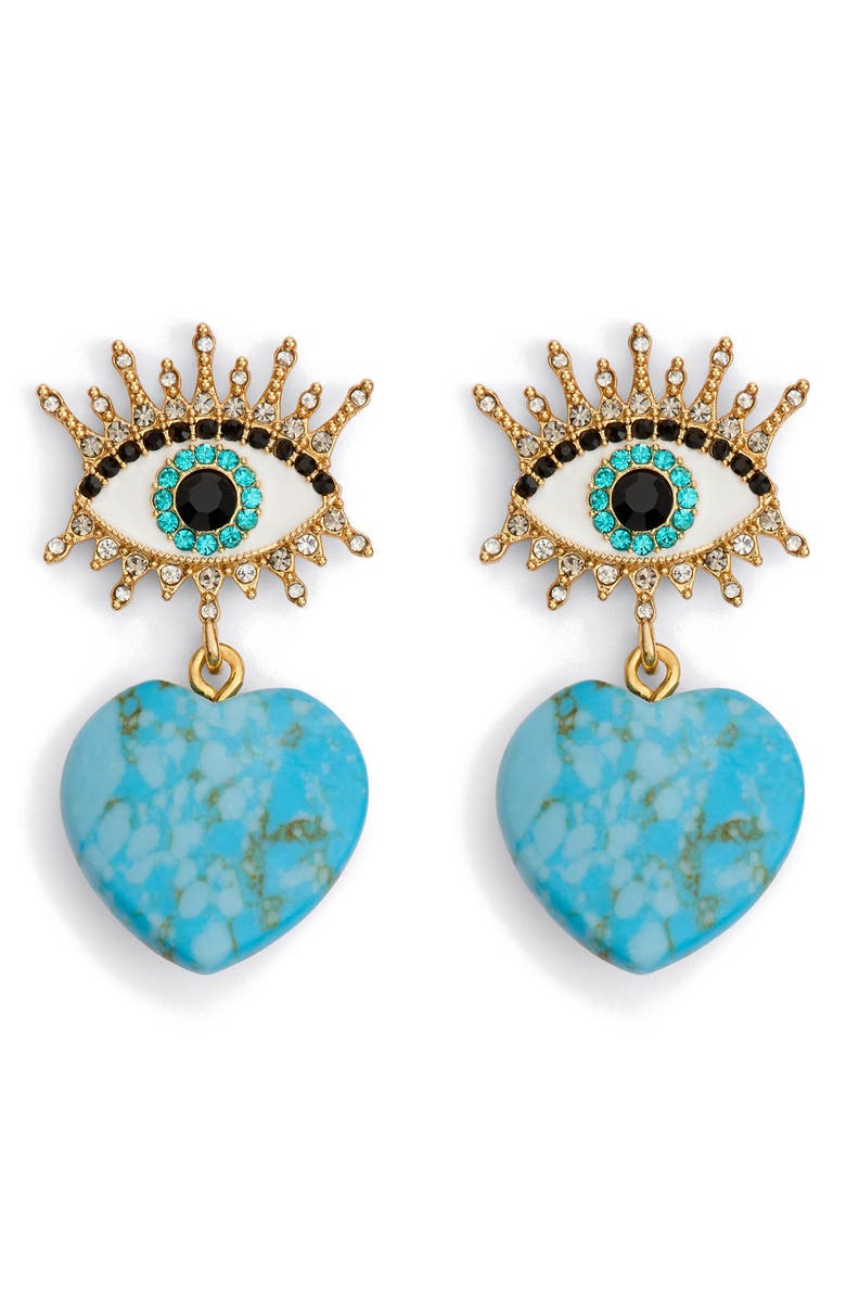 Kurt Geiger London Evil Eye & Heart Drop Earrings, Main, color,