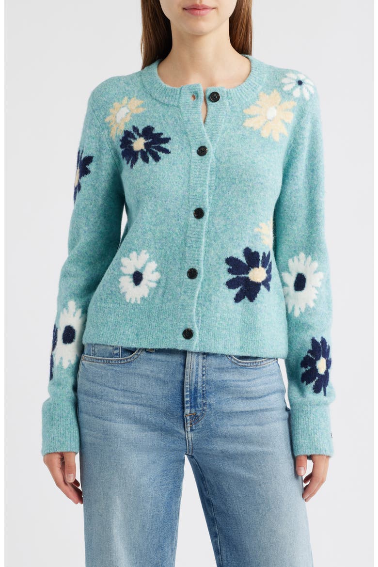 Millie Floral Intarsia Cardigan, Main, color, HEATHER TEAL