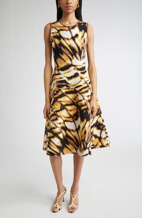 Abstract Butterfly Jacquard Fit & Flare Dress