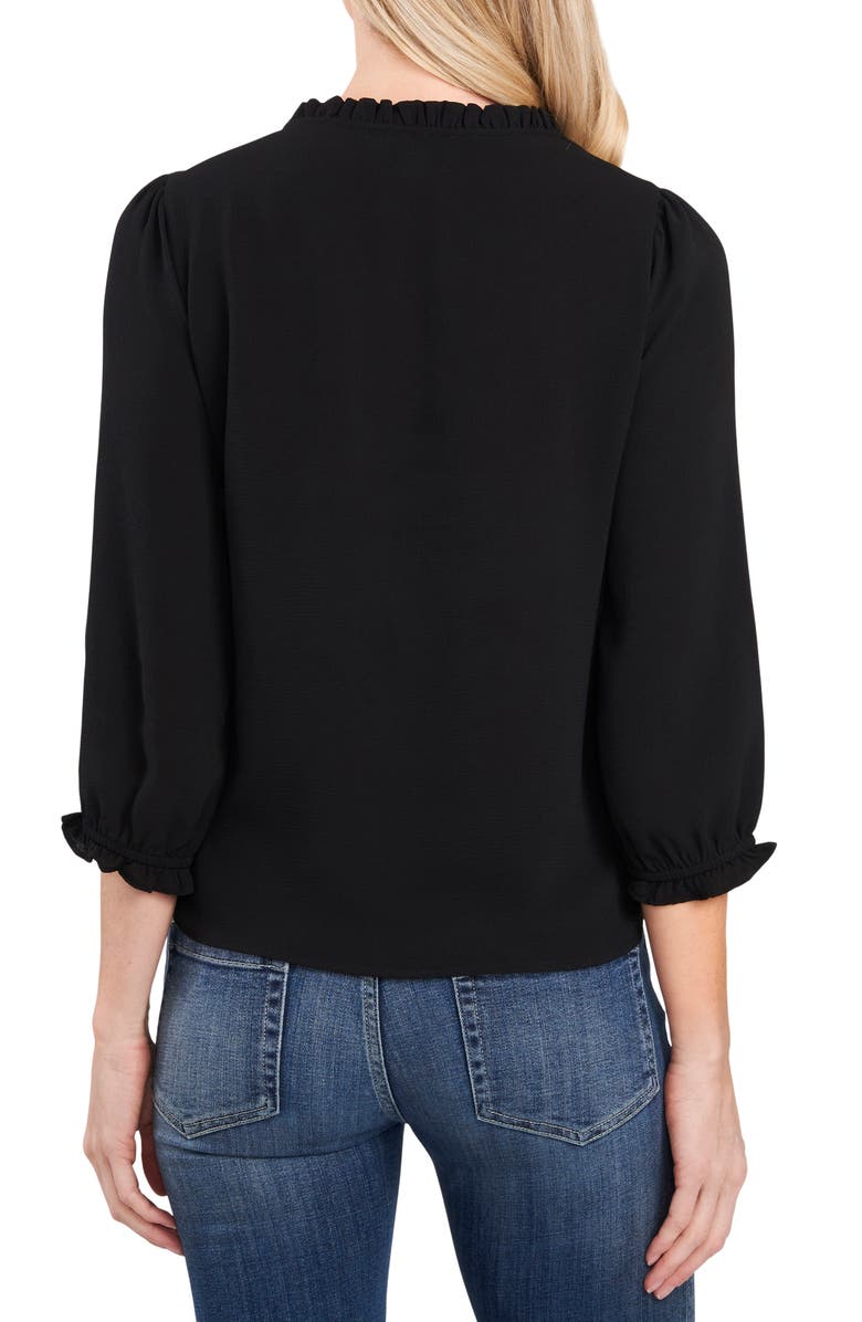 CeCe Ruffle V-Neck Blouse, Alternate, color, Rich Black