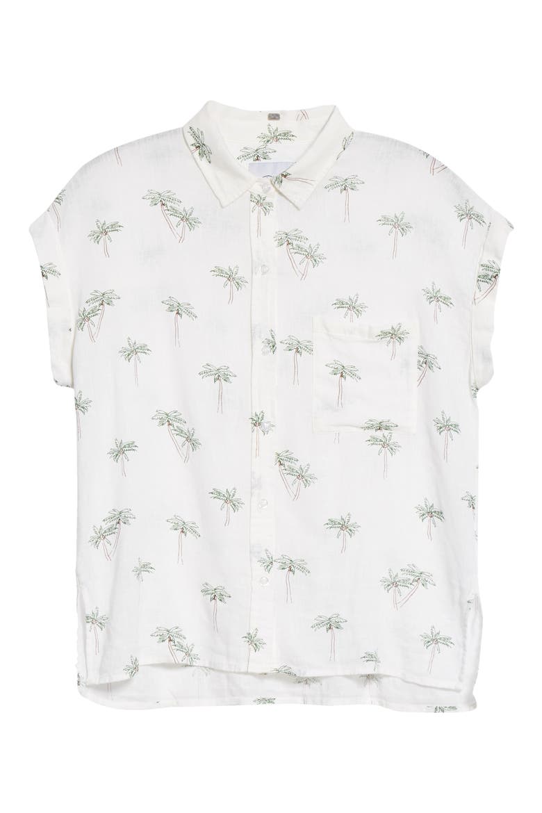 Whitney Short Sleeve Linen Blend Camp Shirt, Alternate, color, SKETCHED PALMS