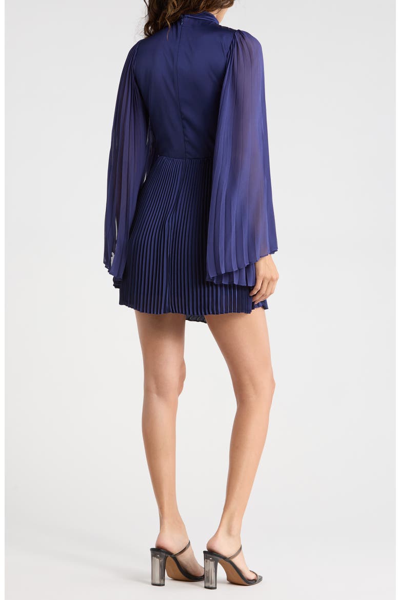 Aurelie Cape Sleeve Pleated Fit & Flare Minidress, Alternate, color, MIDNIGHT BLUE
