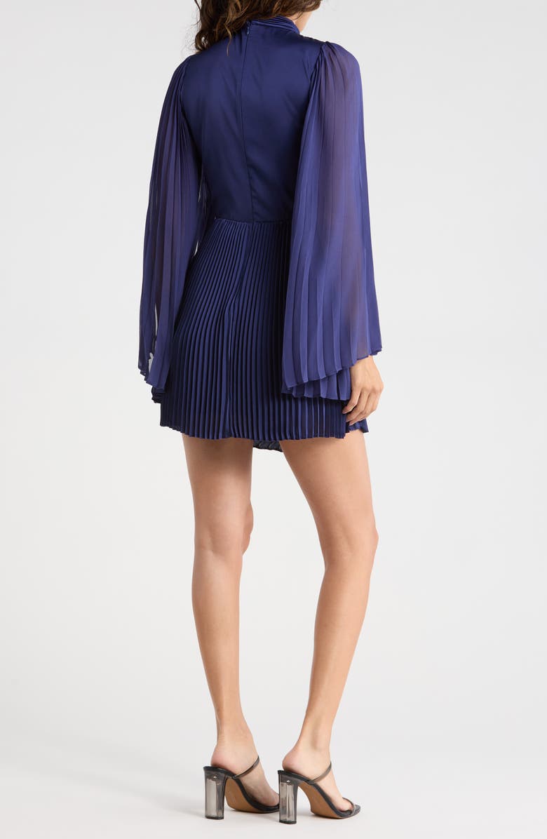 Alice + Olivia Aurelie Cape Sleeve Pleated Fit & Flare Minidress, Alternate, color, Midnight Blue