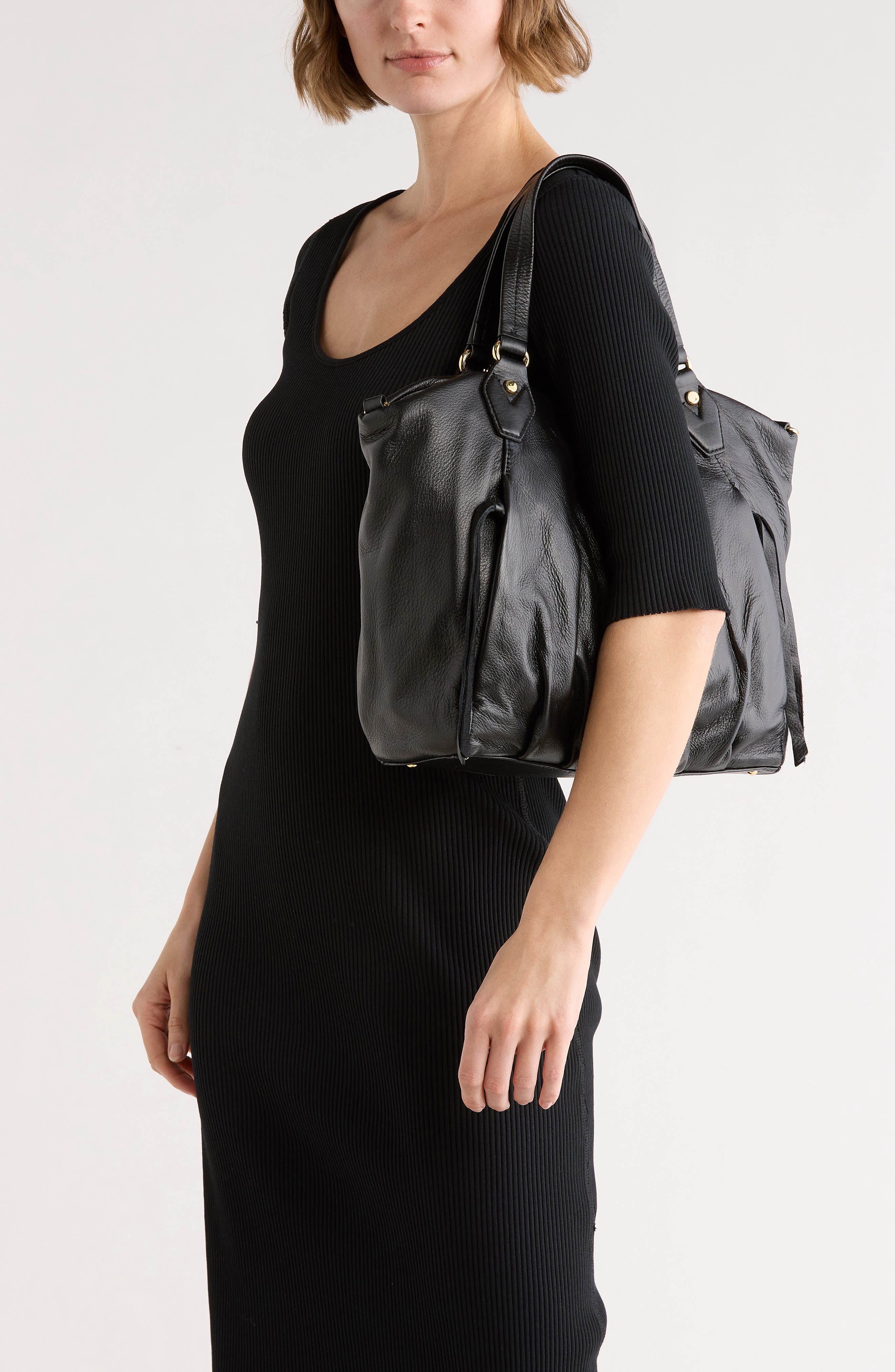 AIMEE Unsubscribed Convertible Leather Shopper, Alternate, color, Black