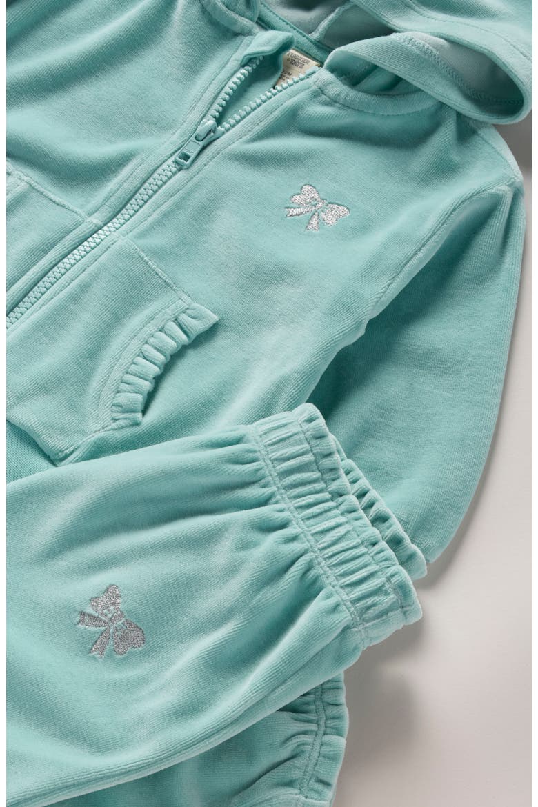 Bow Embroidered Velour Full Zip Hoodie & Joggers Set, Alternate, color, TEAL AQUIFER BOW
