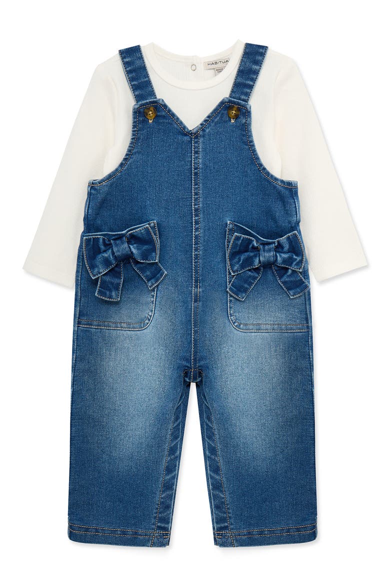 Kids' Long Sleeve Ribbed Tee & Denim Overall Set, Alternate, color, MED STONE