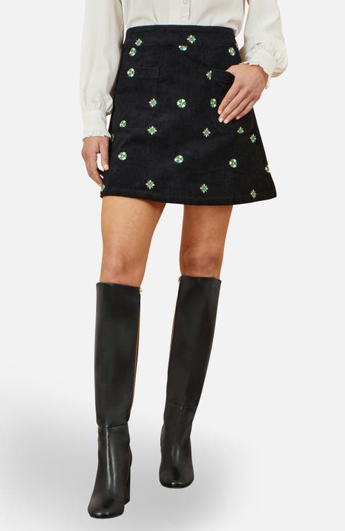 Yumi Flower Embroidered Cord Mini Skirt In Black