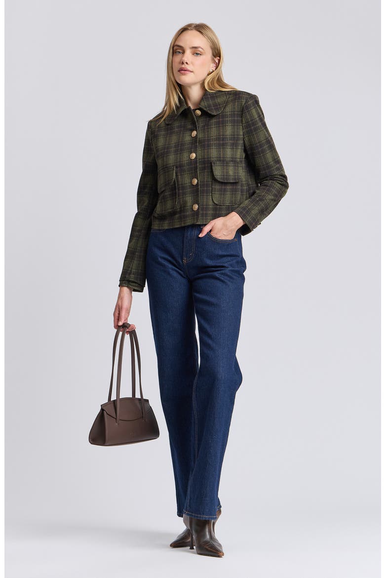 Plaid Cropped Jacket, Alternate, color, GREEN PLAID