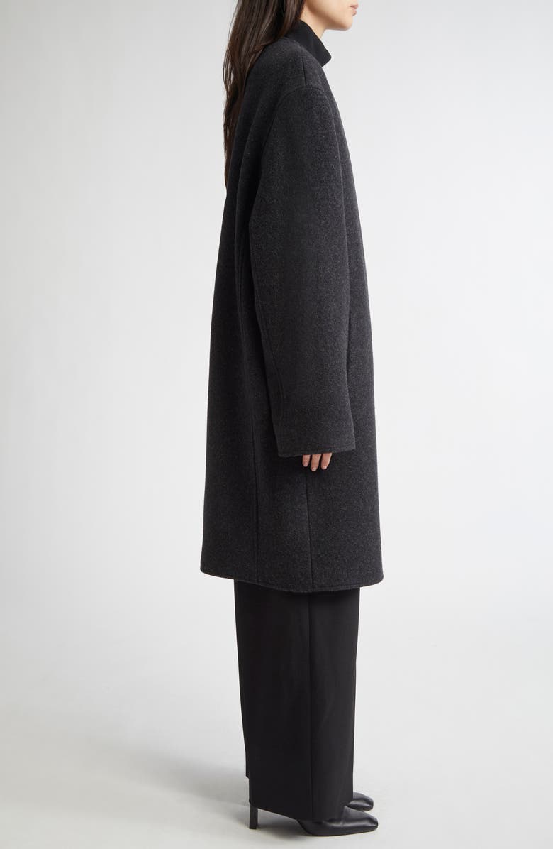 Collarless Felted Wool Blend Coat