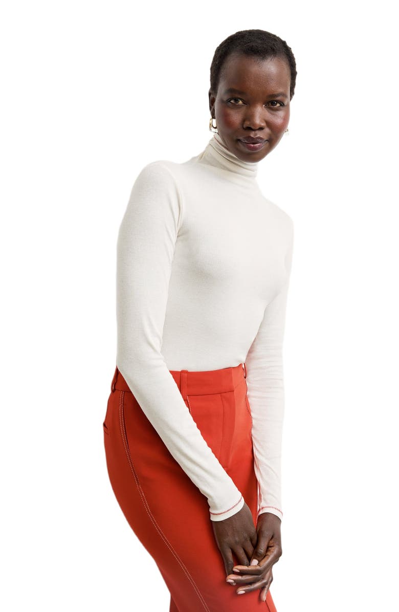 M.M.LaFleur Axam Organic Ribbed Pima Cotton Turtleneck, Alternate, color, Ivory/Red