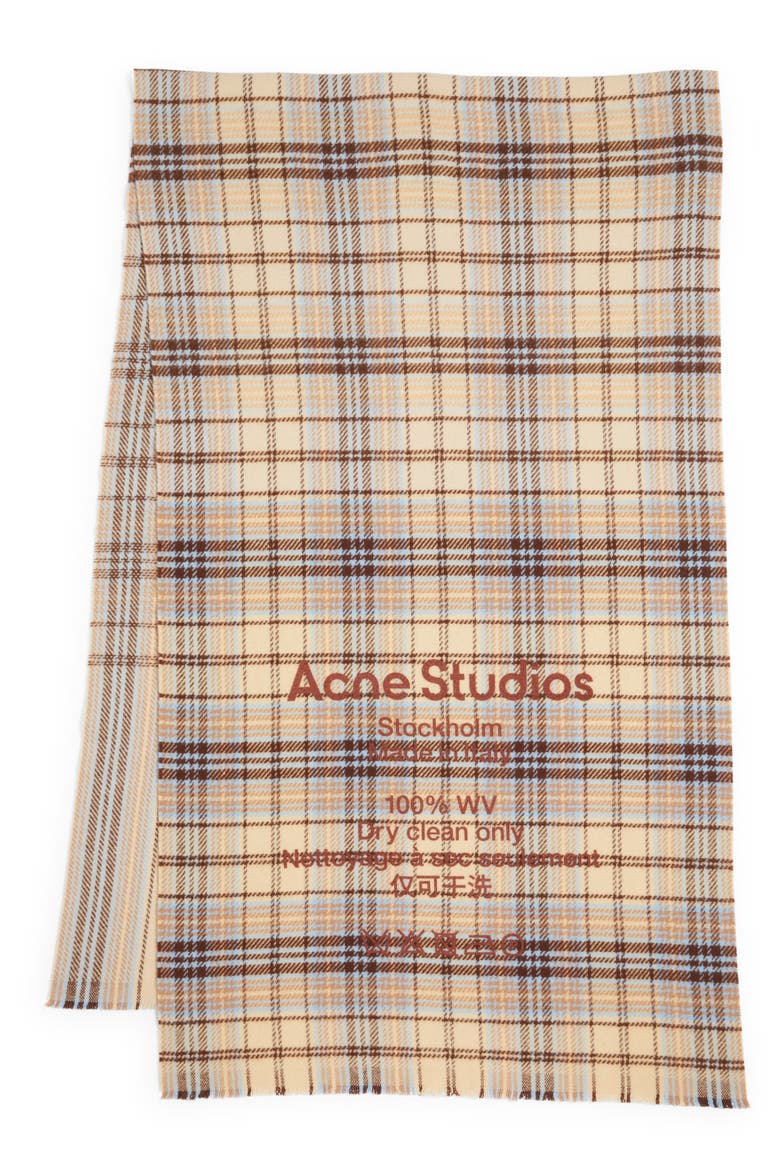Check Wool Scarf, Alternate, color, OAT BEIGE/ BROWN