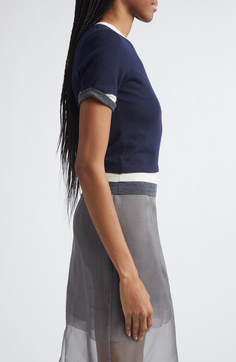 MONSE Triple Layer Short Sleeve Merino Wool Sweater, Alternate, color, Midnight Multi