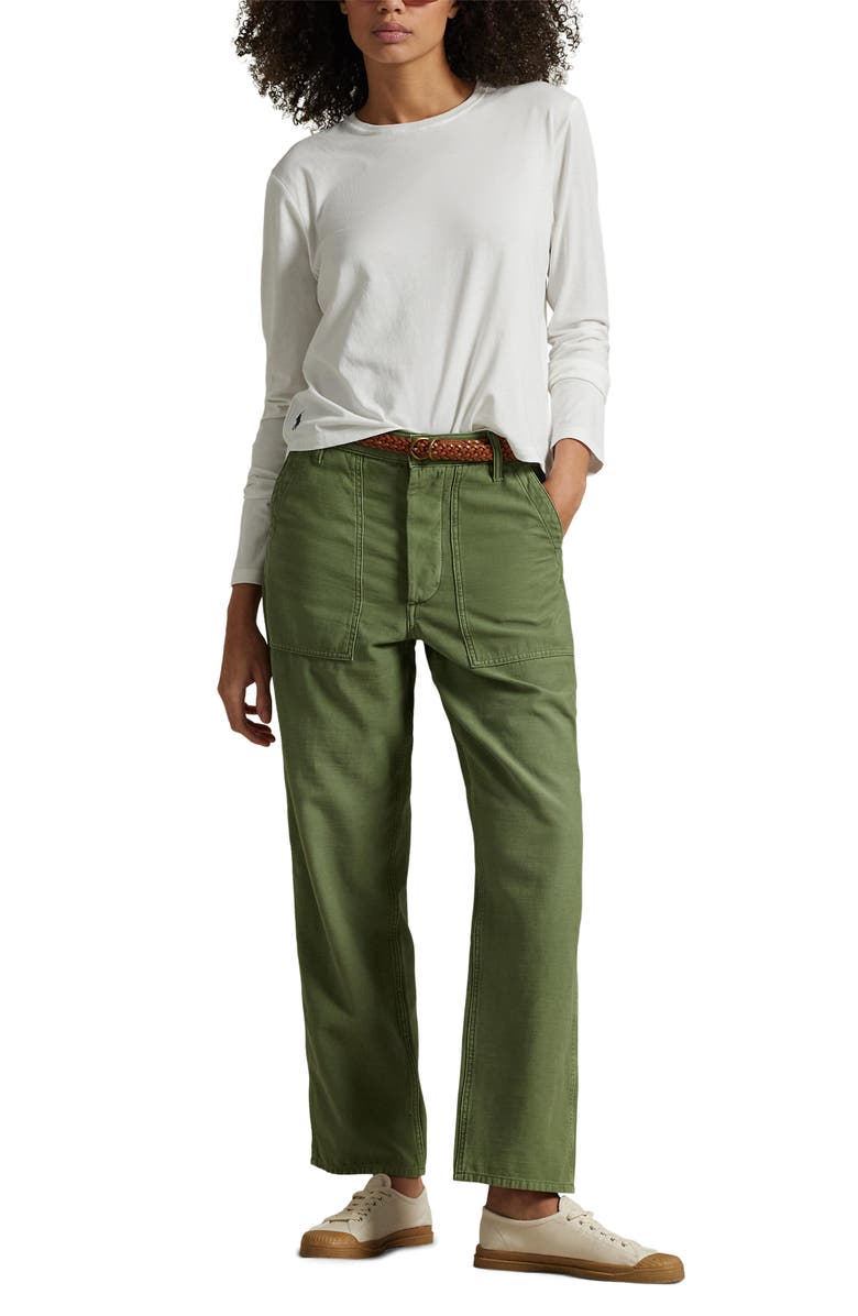 Polo Ralph Lauren Ricky Cotton Sateen Utility Pants, Alternate, color, Olive