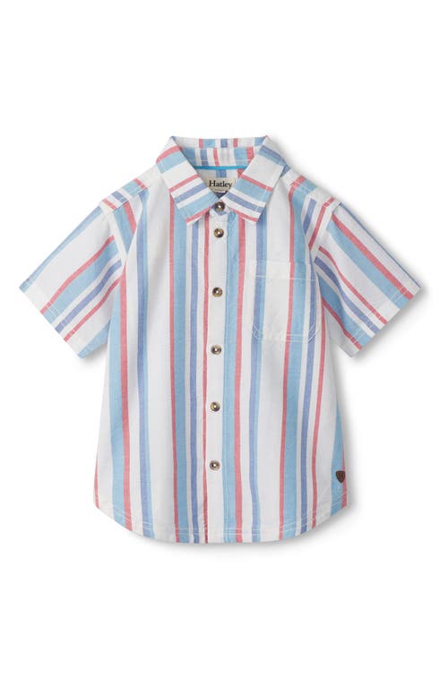 Hatley Kids' Stripe Short Sleeve Cotton Button-up Shirt In Metallic