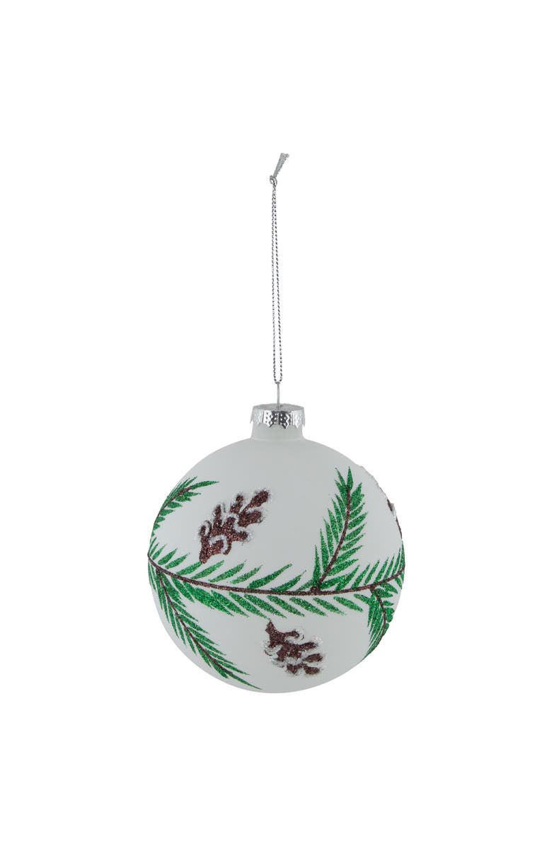 Northlight Glittered Glass Ball Christmas Ornaments with Pine Cones - 4" (100mm) - 4ct, Alternate, color, Green