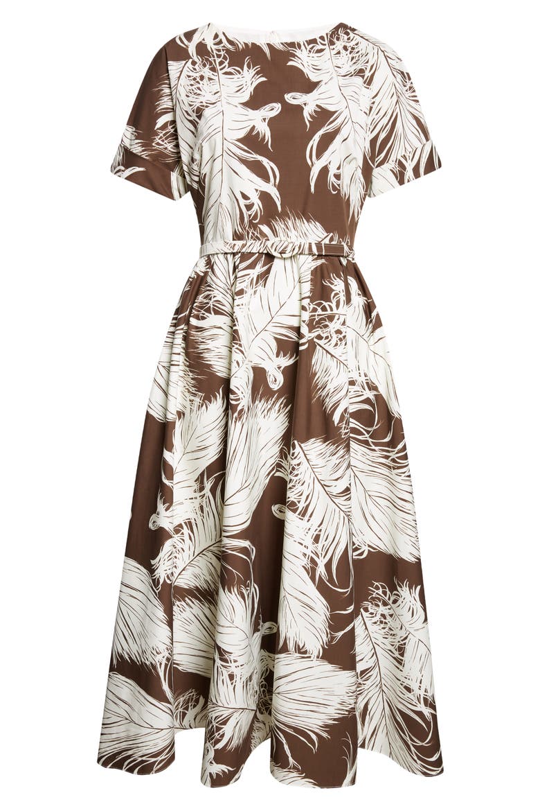 All Over Feathers Dress, Alternate, color, ECRU/ DARK BROWN