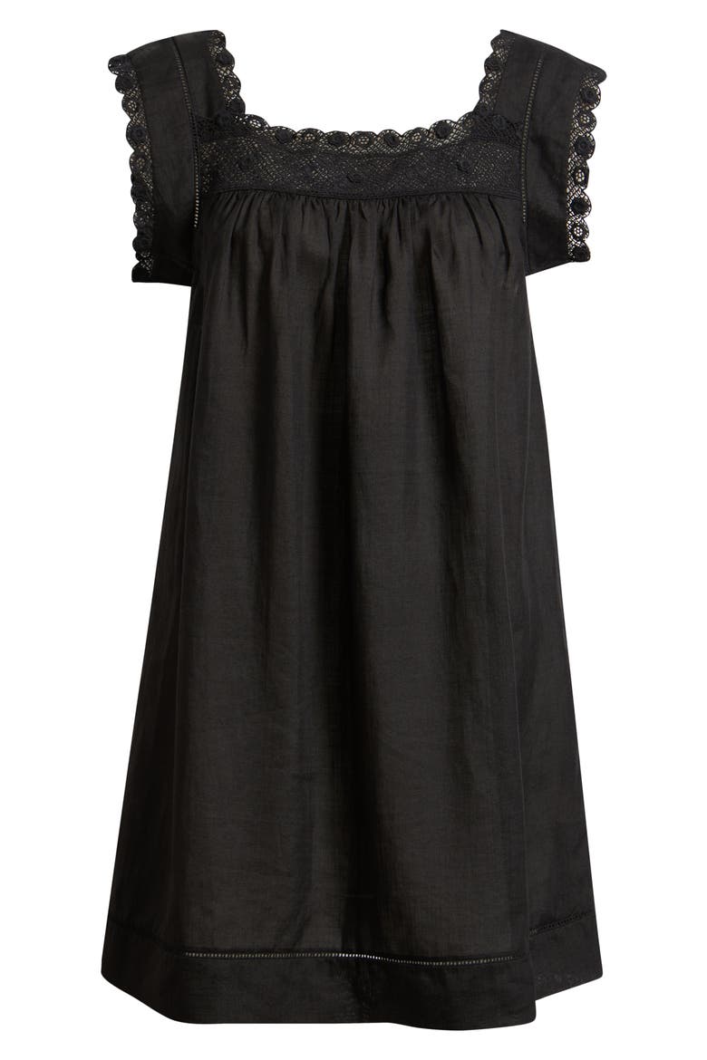 Almadia Lace Trim Ramie Shift Minidress, Alternate, color, BLACK