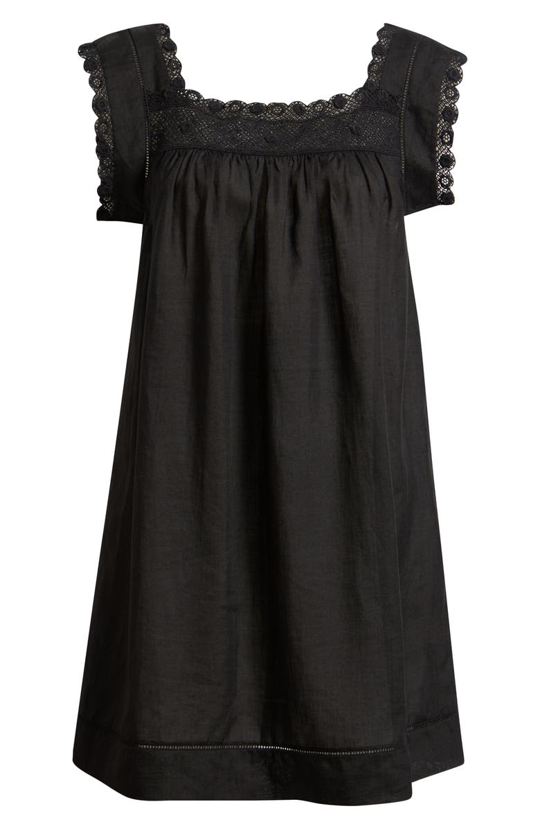 DÔEN Almadia Lace Trim Ramie Shift Minidress, Alternate, color, Black