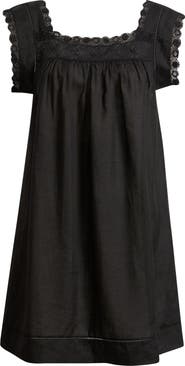 DÔEN Almadia Lace Trim Ramie Shift Minidress