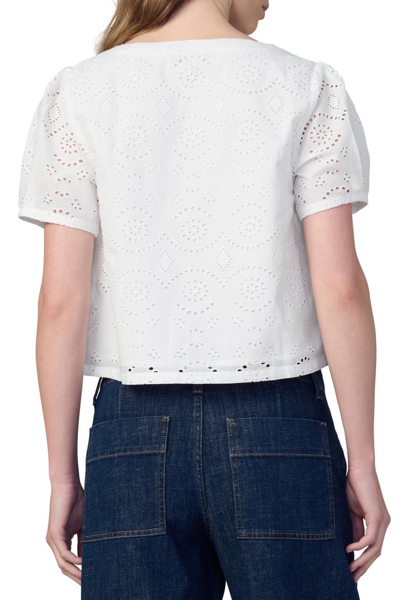 The Halle Puff Sleeve Eyelet Cotton Button-Up Shirt, Alternate, color, WHITE