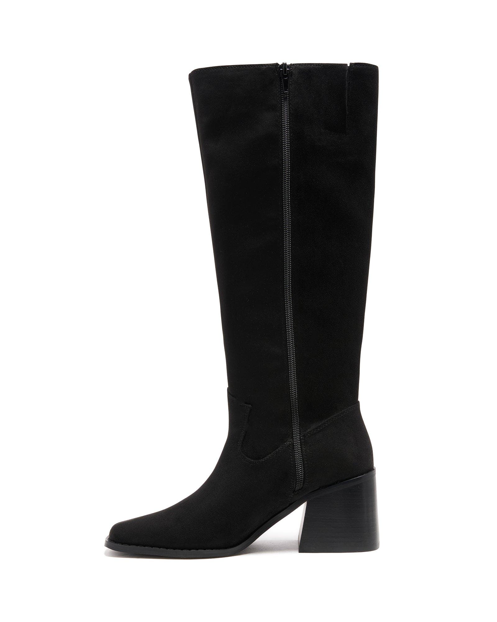 Therapy Australia Quinn Square Toe Block Heel Tall Boot, Alternate, color, Black Microsuede