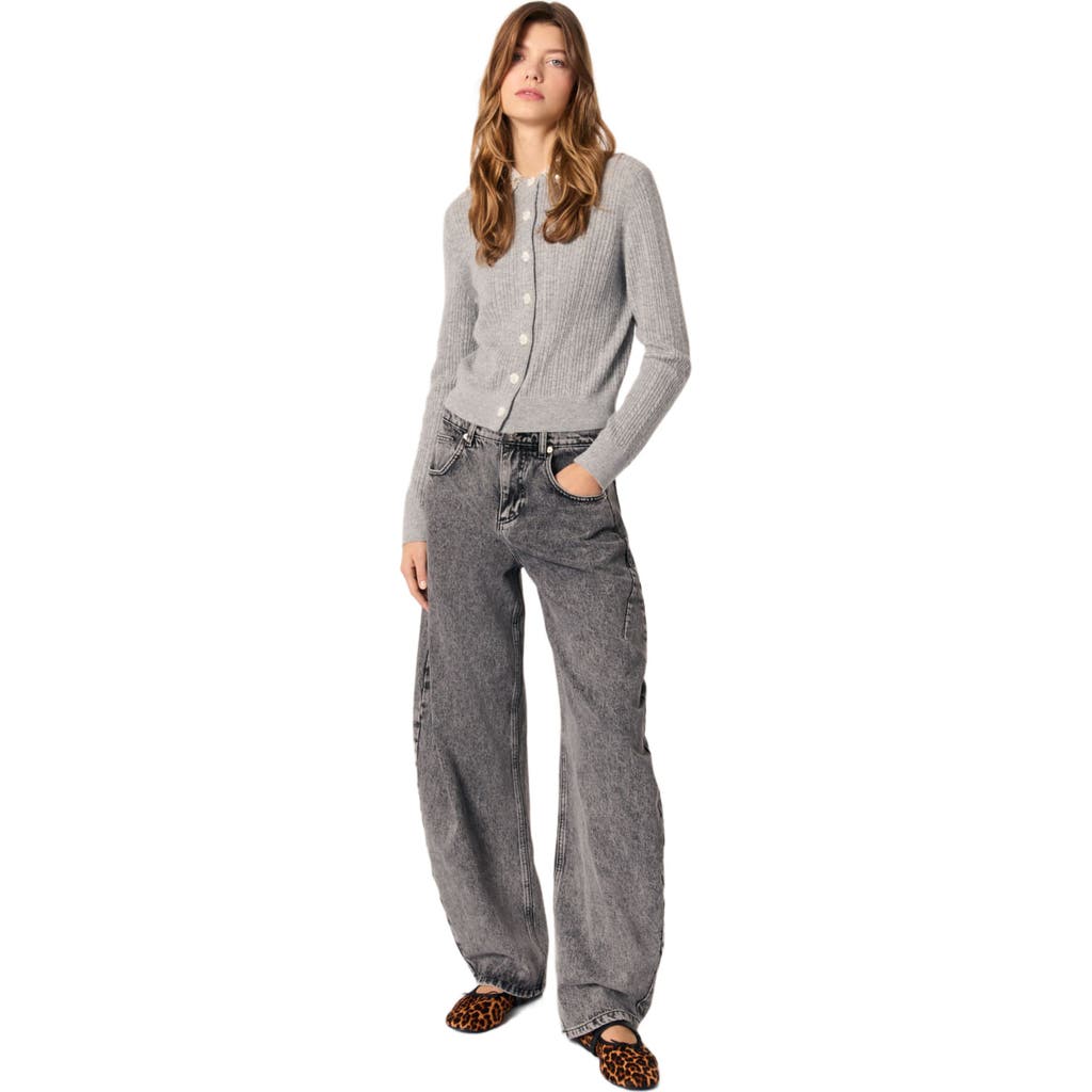 Maje Cardigan With Jewelry Collar In Grey