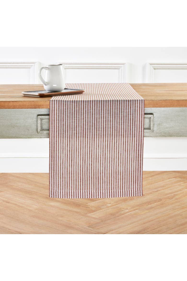 Narrow Stripe Linen Table Runner, Main, color, Cinnamon and White