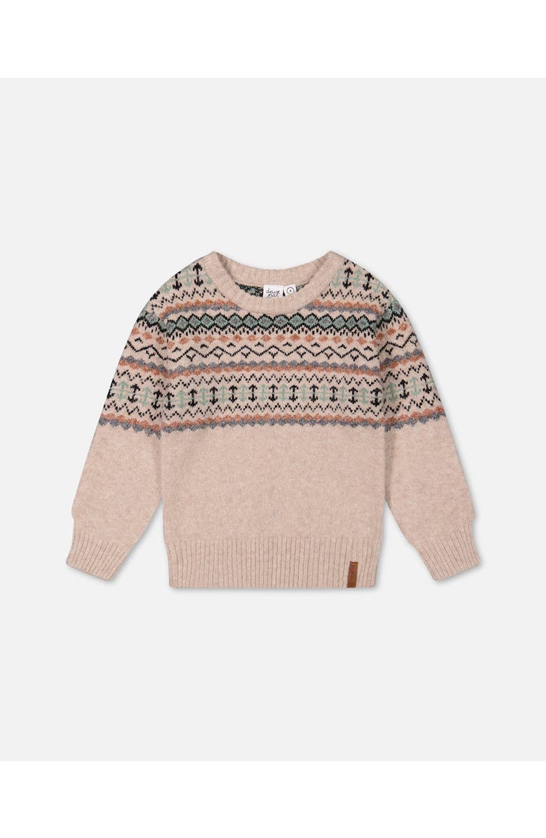 Deux par Deux Boy's Sweater With Norwegian Jacquard Beige Mix, Main, color, 